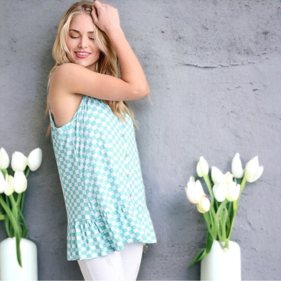 Mint Checkered Tank Top - Picture 4 of 7